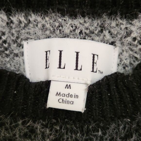 ELLE women's size medium black and white block print sweater - Picture 2 of 7